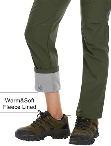 MAGCOMSEN Women's Fleece Lined Waterproof Insulated Snow Ski Pants Winter Warm Hiking Pants Outdoor Softshell