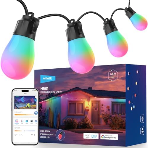 NEEWER NR01 144ft Outdoor String Lights App Control Smart AI RGB IC W Light