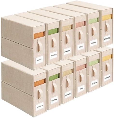 Sheet Organizers and Storage for Linen Closet, 12Pack Beige