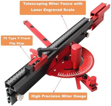 Aluminum Precision Miter Gauge for Maximum Stock Support and a Repetitive Cut Flip Stop