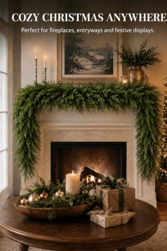 9FT Touch Fake Christmas Cedar Garland, Realistic Plant