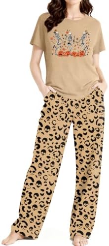 Skull Sets for Women Halloween Bloody Shirts Dancing Skeleton 2 Pc Set