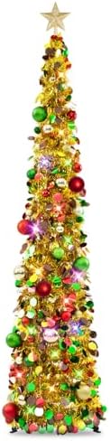 N&T NIETING Pop Up Christmas Tree with Lights & Ornaments, 6FT, Gold