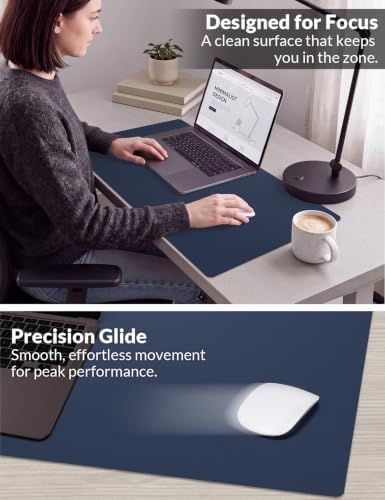 Leather Desk Pad Protector, 24" x 17", Dark Blue Desk Mat