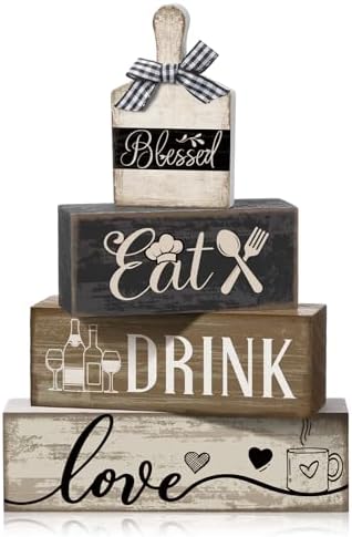 Moucuny 4 Pcs Farmhouse Kitchen Decor Wooden Plate Farmhouse Table Decor