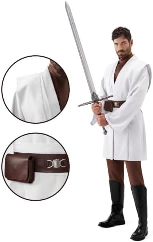 Spooktacular Creations Halloween Mens Tunic Hooded Cloak, Knight Costume Men, Tunic Hooded Robe with Pants for Halloween