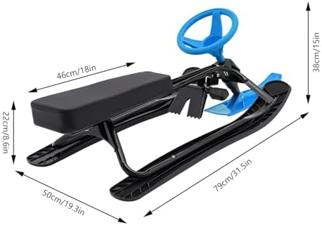 Snow Racer Sled, Snow Sledge with Steering Wheel, Twin Brakes, Snow Sled for Teens Kids Age 3-15, Ski Sled Slider Board for Skiing, Ice Skating, Sand Skating Blue