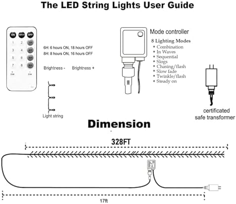 Dazzle Bright Outdoor Christmas String Lights, 1000 LED 328 FT Plug in Fairy Light with Remote Control 8 Modes & Timer, Waterproof Decoration for Home Garden Yard Xmas Wedding, Blue