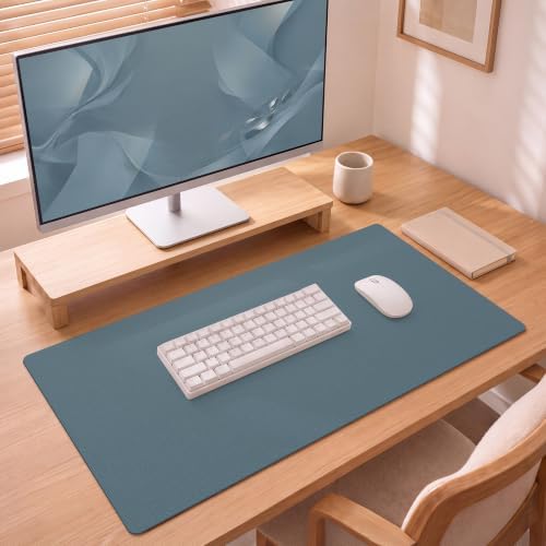 Leather Desk Mat 36" x 17", Baby Blue PU Leather Desk Pad Protector