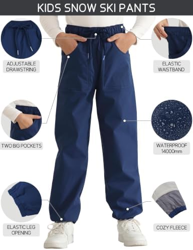 QBK Toddler Snow Pants Fleece Lined Waterproof Ski Pants for Boys & Girls