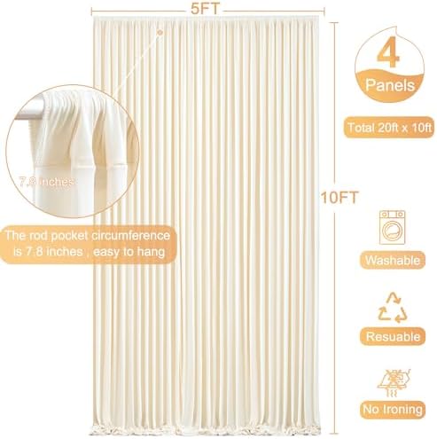 4 Panels Champagne Backdrop Curtain for Parties Wedding Baby Shower Wrinkle Free Photo Curtains Backdrop Drapes Fabric Decoration for Bridal Shower 20ft(W) x 10ft(H)