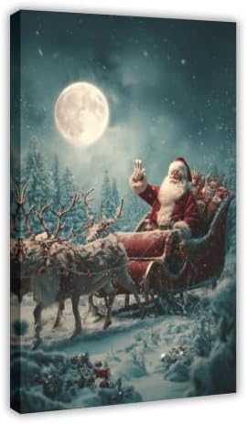 JDBeehpy Santa Claus Sleigh Reindeer Vintage Home Decor Framed 12x18inch