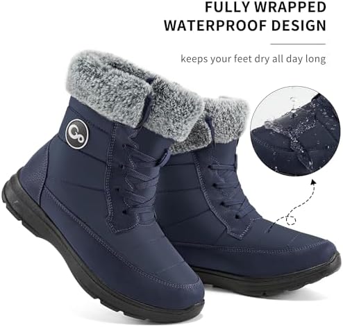Ablanczoom Winter Snow Boots for Women: Comfortable Warm Fur Lined Womens Boots Outdoor Waterproof Non Slip Lace Up Walking Booties