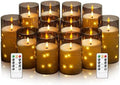 kakoya Flameless LED Candles with Timer 12 Pc Flickering Flameless Candles for Romantic Ambiance and Home Decoration Stable Acrylic Shell,with Embedded Star String，Battery Operated Candles(Grey)