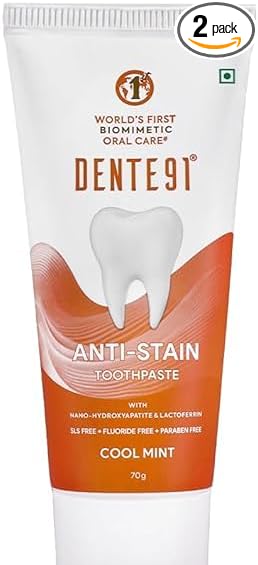 Dente..91 Anti-Stain Toothpaste Cool Mint 70g (Pack of 1) | Teeth Whitening, Enamel Protection, SLS Free, Fluoride Free, Paraben Free