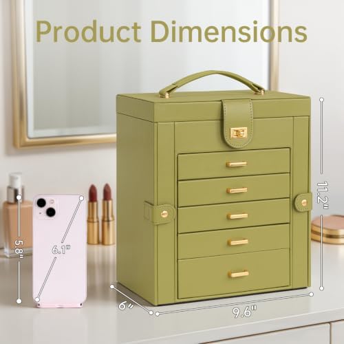 AKOZLIN 6-Tier Jewelry Box Organizer 5 Drawers Storage Medium Green