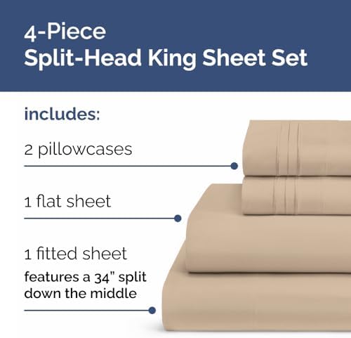 Flex Top Split Head King 4 Piece Sheet Set - Ultra-Soft, Breathable - Cream