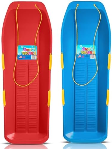 47.5" Toboggan Lifetime Sled: Durable High-Density Plastic Sleds for Adults, Kids, and Teens 2 Person Snow Sleds for Kids and Adults W/Handles and Pull Rope