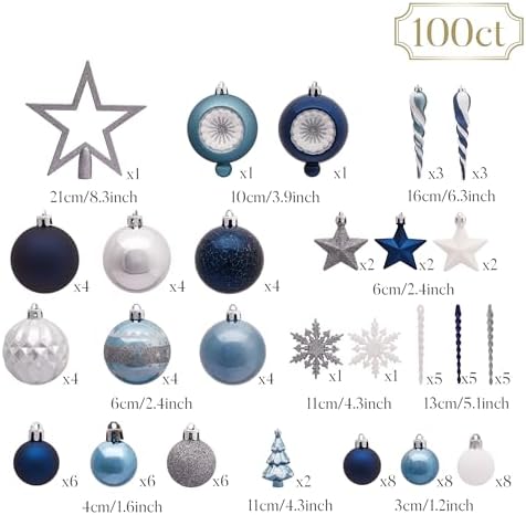 Valery Madelyn 100ct Christmas Tree Decorations Ball Ornaments Set Medium