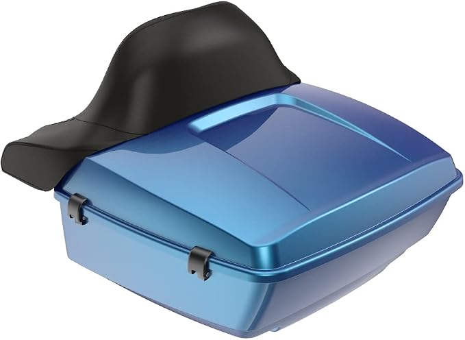 Advanblack Road Glide Tour Trunk Pack Daytona Blue King Tour Trunk Pack Luggage +Wrap-Around Backrest Pad for '97-'25 Harley Touring Road King Street Glide Electra Glide CVO models