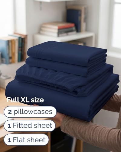 Full XL Sheets - 4 Piece Full XL Sheet Set - Cool & Breathable - Navy Blue