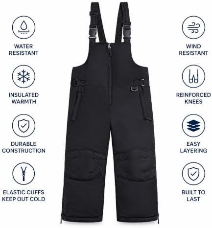 Cherokee Kids Snow Bibs - Insulated Ski Pants Overalls for Boys and Girls