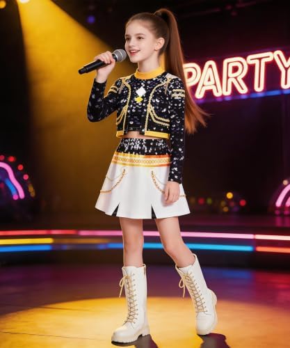 Pop Singer Costume Kids Girls Golden Halloween Costumes with Accessories