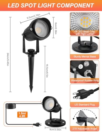Dusk to Dawn Outdoor Lighting,3000K Warm White LED Landscape Spotlights with Photocell Sensor,Waterproof Spot Lights for Yard Flag Pole House Garden Tree(8 Pack)
