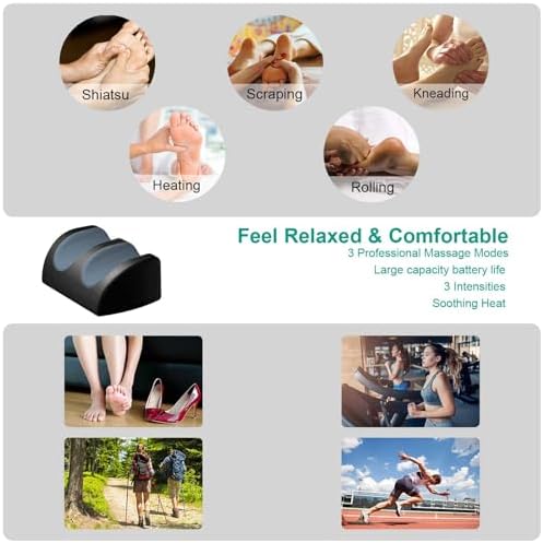 LINGTENG Rechargeable Cordless Foot Massager with Heat, Shiatsu Foot Massager with Cord Remote Control and Roller Massage, Portable for Home/Office Use, Dad Mom Gifts - It Won't Work While Charging