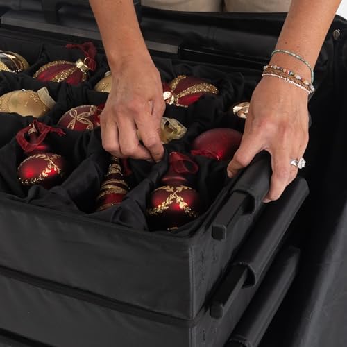 Telescoping Christmas Ornament Storage Box, Adjustable Dividers, 140 Slots
