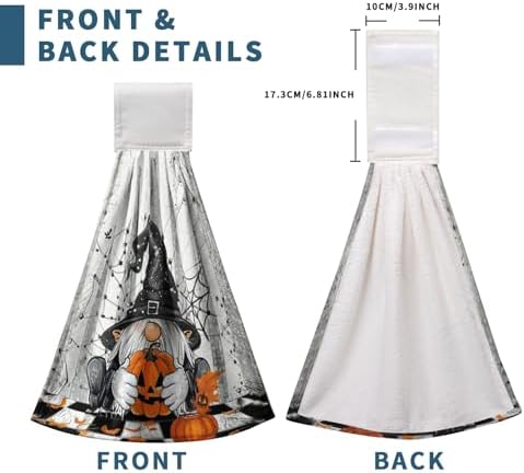 Halloween Gnome Pumpkins Hanging Hand Towels Set of 2 Bats Spider Webs Truck Kitchen Towels with Hanging Loop Orange and Black Seasonal Tea Towel Soft Absorbent Fingertip Tie Towels for Bathroom