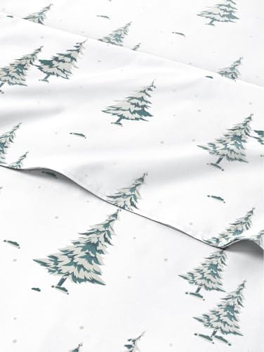 Christmas Sheet Set, Green Xmas Trees, Holiday Xmas Bedding Set - Full Size