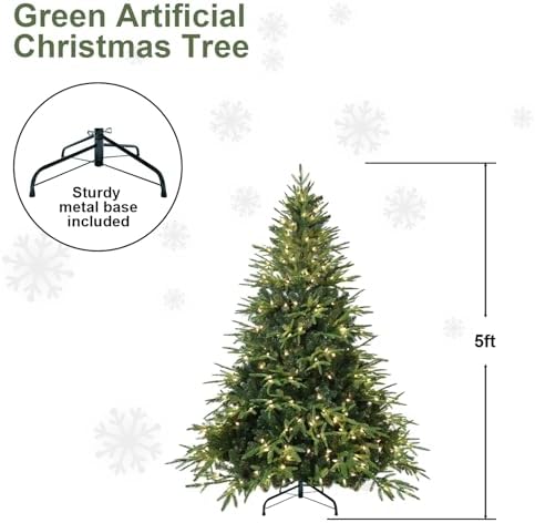 YUNKE 5FT Pre-Lit Artificial Christmas Tree with Warm Lights & Fluffy Tips