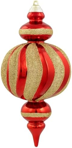 Shatterproof Commercial Size Finial Christmas Ornaments - 10" - Red and Gold - Set of 4