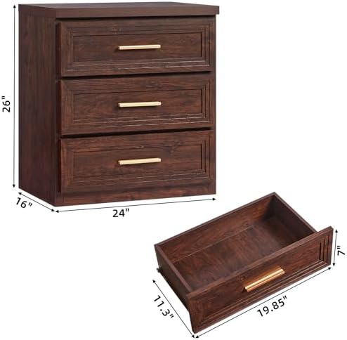 RWYHG Nightstands Set of 2 Wood 3 Drawer Storage 26" Tall Gold Handle