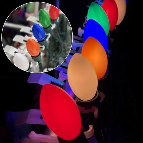 SUNSGNE C9 LED Christmas Lights Outdoor 25FT Multicolor String Lights with 27 0.6W LED Plastic Bulbs(2 Spare) for Patio Garden Roofline Backyard Décor, Green Wire