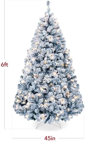 Best Choice Products Pre-Lit Ice Blue Christmas Tree, 6ft Artificial Flocked Full Fir Tree, Holiday Decoration w/ 250 Lights, 928 Branch Tips