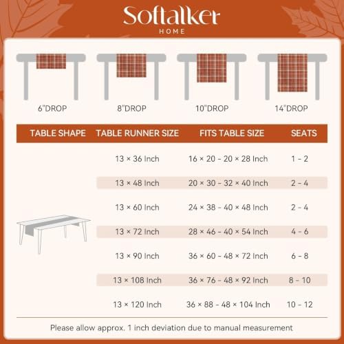 Softalker Fall Checkered Tartan Table Runner, Orange, 13 x 90 Inch
