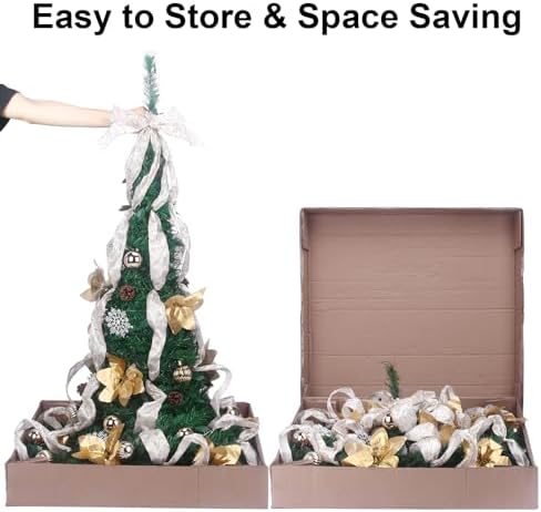 6.5FT Pop Up Christmas Tree Pre-Decorated with LED Lights Instant Setup Foldable Xmas Tree for Indoor&Outdoor All-Weather Remote Control