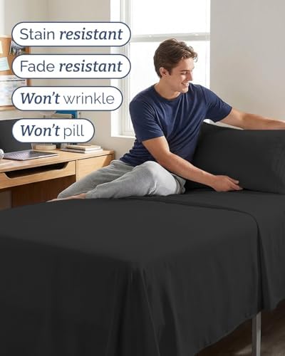Twin XL Size 3 Piece Sheet Set - Comfy Breathable & Cooling Sheets - Black