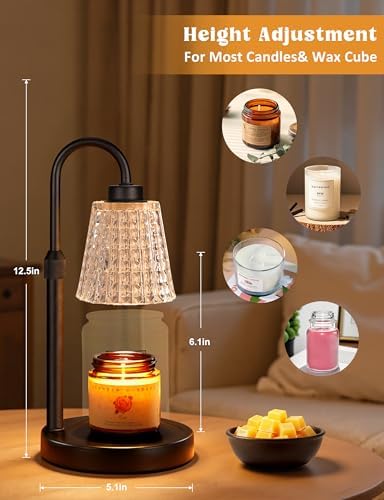 Innqoo Black Crystal Candle Warmer Lamp with Timer, Dimmable Candle Warmer for Jar Candles, Height Adjustable Wax Melts Warmer, Birthday Gifts for Women Mom, House Warming Gifts New Home Decor