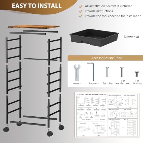 Goovilla Rolling Cart with 8 Drawers for Art, Dorm, Office, Craft, Black