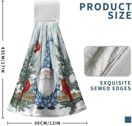Winter Gnome Kitchen Hanging Towels Set of 2 Xmas Snowflake Pine Tree Cardinal Hand Towels with Hanging Loops Tea Bar Dish Cloths Dry Towel Soft Absorbent Bath Tie Towel for Bathroom
