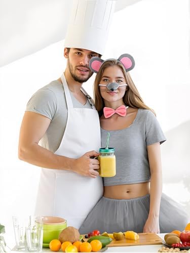 Hillban 10 Pcs Halloween Mouse Chef Couple Costume Accessories Tutu Skirt Chef Hat Apron for Halloween Cosplay Party