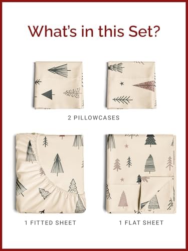 Christmas Sheet Set, Holiday Pine, Holiday Xmas Bedding Set - Full Size