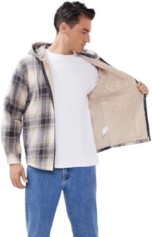 Elesuit Men's Full Zip Fleece Flannel Jacket Shirt Plaid Cotton Hoodie Coat
