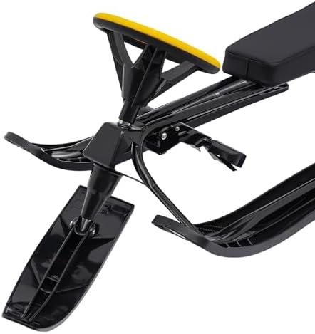 Snow Racer Sled, 220LBS Capacity Ski Sled Slider Board Kids Teens Outdoor Winter Sport Sled Metal Snow Sand Grass Slider with Steering Wheel & Double Brakes for Skiing Ice Skating Sand Skating