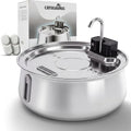Cattasaurus Wireless 304 Stainless Steel Cat Water Fountain with Filtration, Automatic Water Dispenser for Cats, 135oz Large Capacity, Dishwasher Safe (Silvery, Fountain + 2 Filters (2-Week Supply))