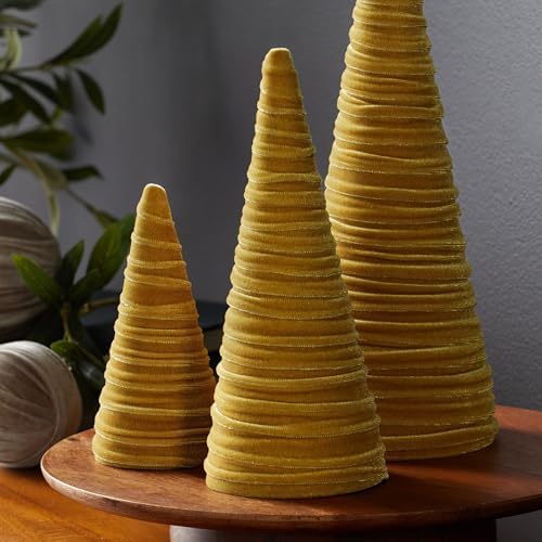 Gold Velvet Trees, Set of 3, Gold