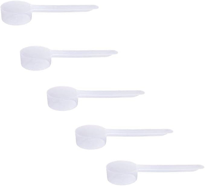 11cc Long Handle Measuring Scoop (2 Teaspoon / 11mL) - Heavy-Duty Plastic Spoon for Powders, Pre-Workout, Supplements, and Spices, 5-Pack